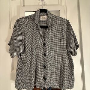 Vintage FLAX by Jeanne Engelhart rayon black and white check blouse